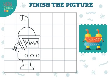 Resim vektör illüstrasyonunu kopyala. Anaokulu ve okul çocukları için tam boyama oyunu. Çizim ve erken gelişim için sevimli bir göz robotu