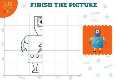 Resim vektör illüstrasyonunu kopyala. Anaokulu ve okul çocukları için tam boyama oyunu. Çizim ve öğrenme etkinliği için sevimli küçük robot.