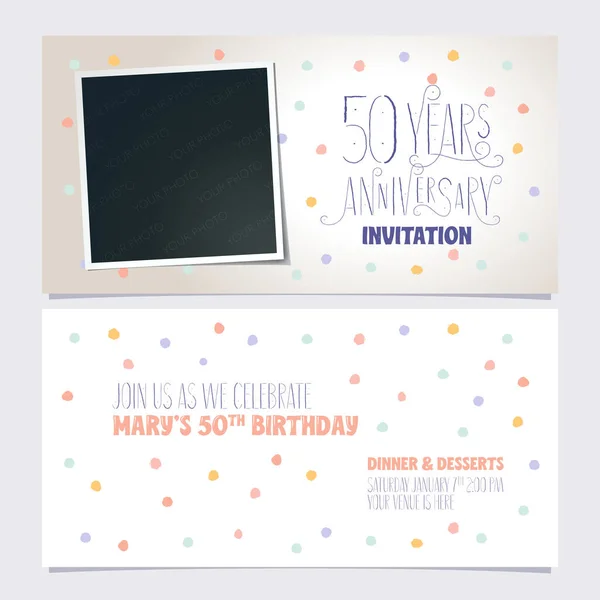 Years Anniversary Invitation Vector Illustration Design Template Photo Frame Collage — Stock Vector