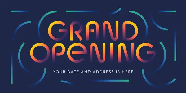 Grand opening vector illustration, background. Modern design with neon font for announcement of opening ceremony