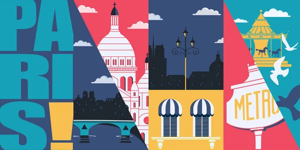 París Francia Bandera Vectorial Ilustración Skyline Ciudad Edificios Históricos Estilo — Vector de stock