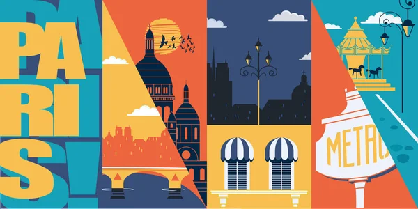 París Francia Vector Skyline Ilustración Postal Viaje Francia Moderno Diseño — Vector de stock