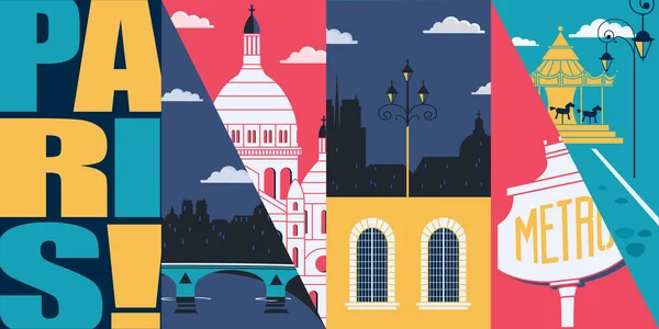 Paris France Vector Skyline Illustration Postcard Подорож Парижу Сучасною Плоскою — стоковий вектор