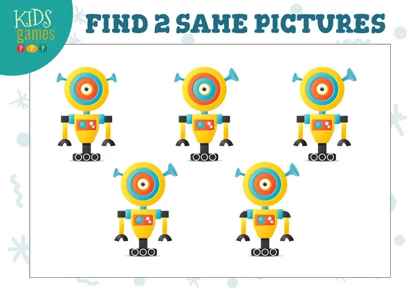 Hitta Två Samma Bilder Barn Pussel Vektor Illustration Aktivitet För — Stock vektor