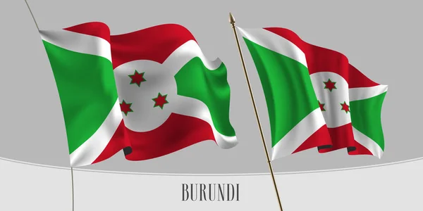 Set Bandiere Sventolanti Burundi Sfondo Isolato Elementi Rossi Verdi Bianchi — Vettoriale Stock