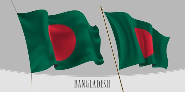 Set Bandiere Sventolanti Bangladesh Sfondo Isolato Vettoriale Illustrazione Rosso Verde — Vettoriale Stock