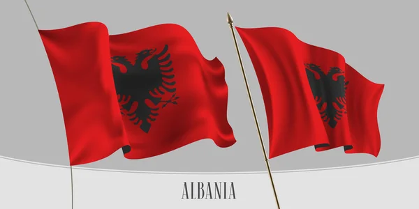 Soubor Albánie Mávající Vlajkovou Maketou Vektorové Ilustrace Červená Orlem Albánské — Stockový vektor
