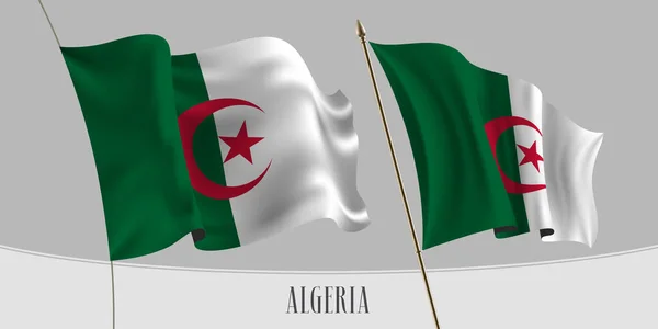 Zestaw Ilustracji Wektora Flagi Algierii Paski Półksiężyc Algierskiej Falistej Realistycznej — Wektor stockowy