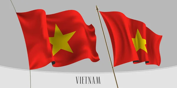 Sada Vietnam Mávání Vlajky Izolovaném Pozadí Vektorové Ilustrace Červené Žluté — Stockový vektor