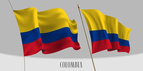 Set Colombia Waving Flag Isolated Background Vector Illustration Red Blue — Stock Vector