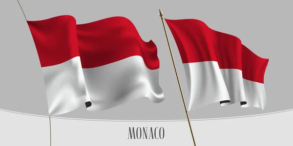 Conjunto Bandera Mónaco Ondeando Sobre Ilustración Vectorial Fondo Aislado Colores — Vector de stock
