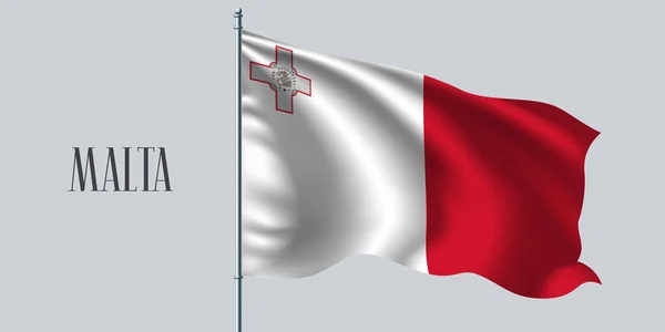 Malta Ondeando Bandera Ilustración Vector Asta Bandera Elemento Rojo Blanco — Vector de stock