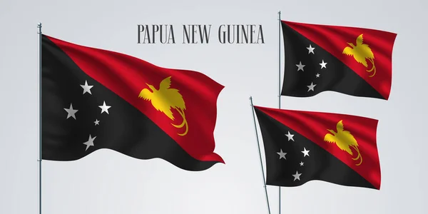 Papua Nuova Guinea Sventola Bandiera Insieme Illustrazione Vettoriale Elementi Neri — Vettoriale Stock
