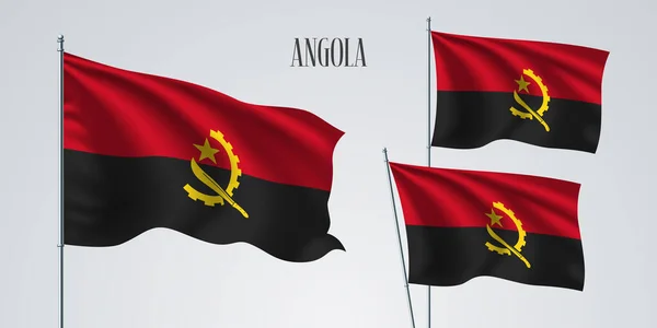 Angola Agitant Drapeau Ensemble Illustration Vectorielle Couleurs Rouges Noires Emblème — Image vectorielle