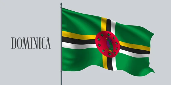 Dominica Zwaaiende Vlag Vlaggenmast Vector Illustratie Rood Groen Design Element — Stockvector