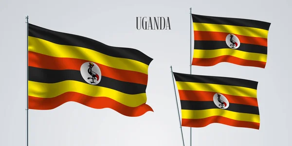 Uganda Acenando Conjunto Bandeira Ilustração Vetorial Amarelo Cores Vermelhas Ondulado —  Vetores de Stock