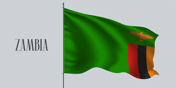Zambia Mengibarkan Bendera Pada Gambar Vektor Tiang Bendera Hijau Merah - Stok Vektor