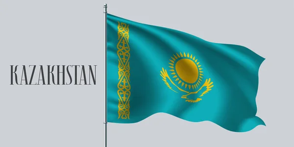 Kazahsztán Zászlót Lobogtat Zászlórúd Vektor Illusztrációján Kék Sárga Design Eleme — Stock Vector