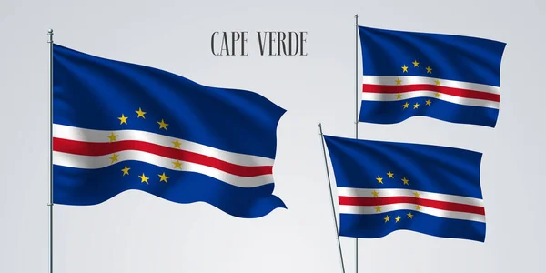 Cabo Verde Ondeando Bandera Conjunto Ilustración Vectorial Colores Azules Blancos — Vector de stock