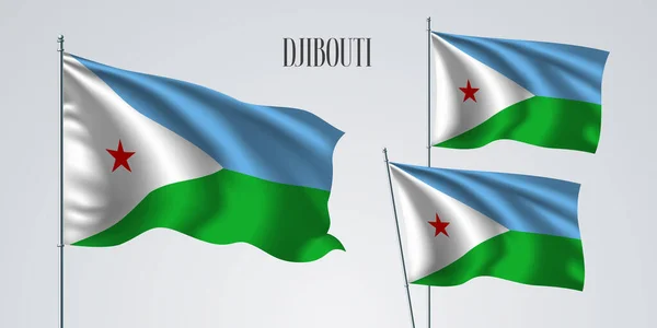 Τζιμπουτί Κυματίζει Σημαία Σύνολο Διανυσματική Απεικόνιση Πράσινα Λευκά Χρώματα Του — Διανυσματικό Αρχείο