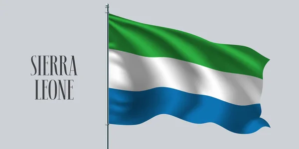 Sierra Leona Ondeando Bandera Ilustración Vectorial Asta Bandera Tres Colores — Vector de stock