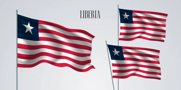 Liberia Ondeando Bandera Conjunto Ilustración Vectorial Rayas Rojas Colores Liberia — Vector de stock