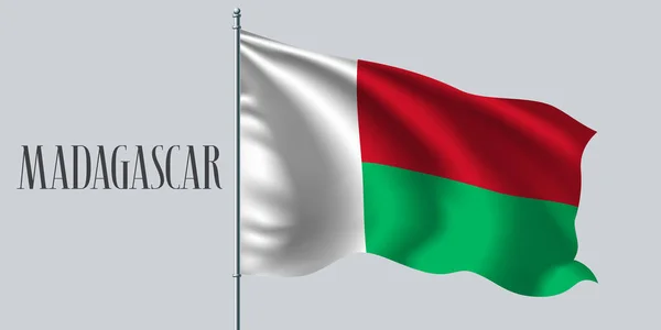 Madagaszkár Zászlót Lengetett Zászlórúd Vektoron Vörös Zöld Eleme Malagasy Hullámos — Stock Vector
