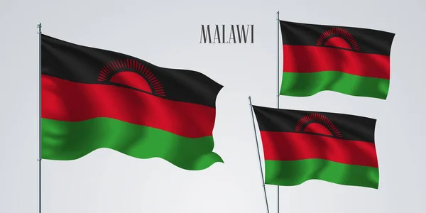 Malawi Vinker Flag Sæt Vektor Illustration Røde Grønne Farver Malawi – Stock-vektor