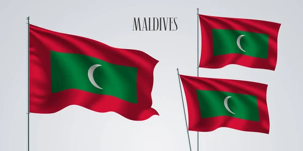 Maldives Waving Flag Set Vector Illustration Red Green Colors Maldives — Stock Vector