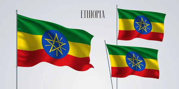 Etiopia Sventola Bandiera Insieme Illustrazione Vettoriale Colori Verdi Rossi Dell — Vettoriale Stock