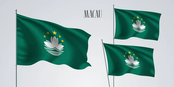 Macao Ondeando Bandera Conjunto Ilustración Vectorial Colores Verdes Blancos Macao — Vector de stock