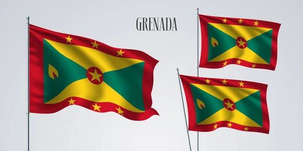 Granada Acenando Conjunto Bandeira Ilustração Vetorial Cores Verdes Amarelas Granada — Vetor de Stock