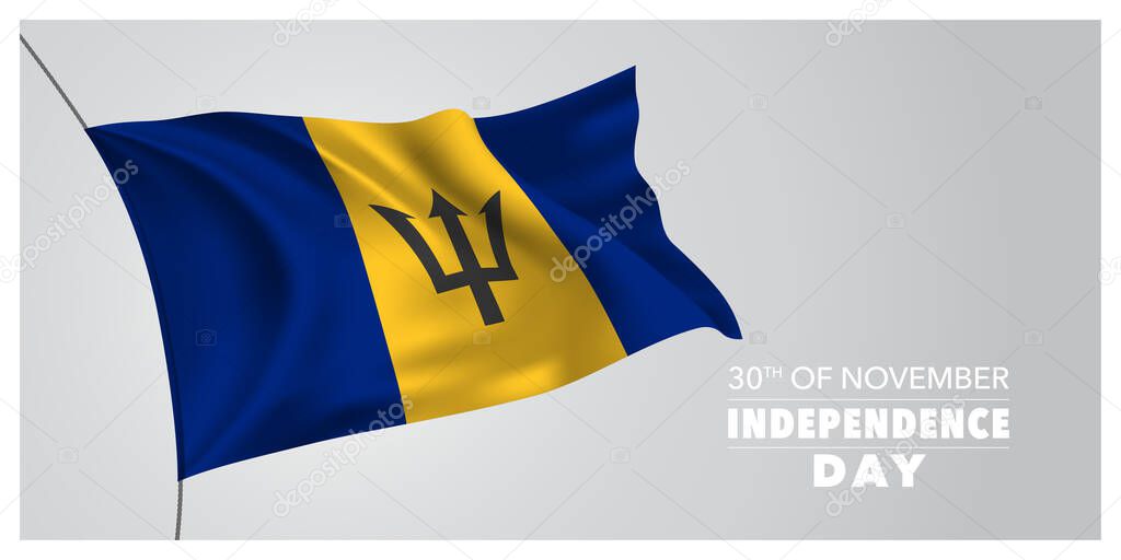 Barbados independence day greeting card, banner, horizontal vector illustration. Barbadosian holiday 30th of November design element with waving flag as a symbol of independence