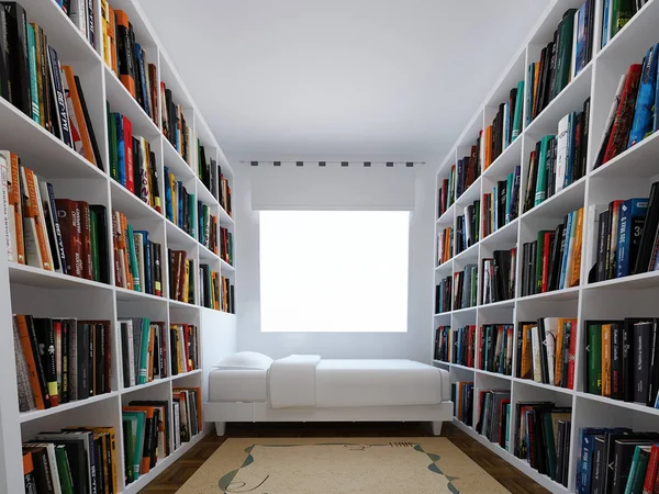 Modern kitaplık yatak odası tasarımı