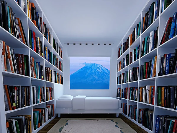 Modern kitaplık yatak odası tasarımı