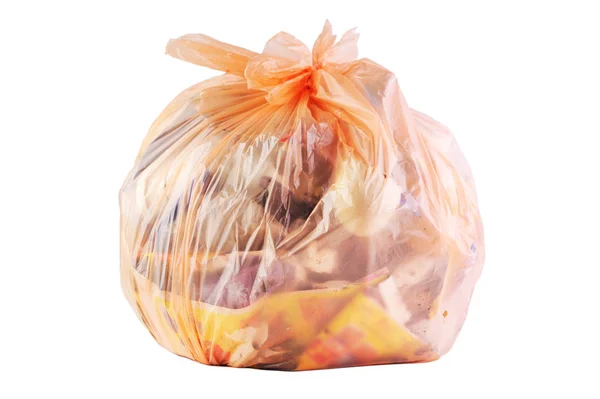 Odpadky Plastový Sáček Hnědou Onionickou Pokožkou Bílém Pozadí — Stock fotografie