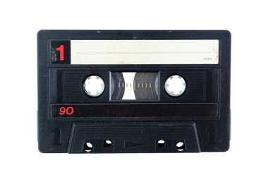 Beyaz arka plan üzerinde yalıtılmış bağbozumu ses kaset yakın çekim