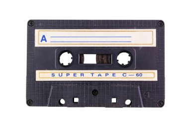 Close up of vintage audio cassette, isolated on white background clipart
