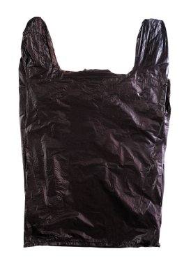 Beyaz arka planda siyah tek kullanımlık plastik torba