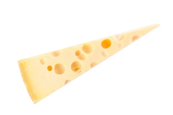 一片奶酪 新鲜而芬芳 这里有很多孔 分开的白色背景 从上面看 — 图库照片