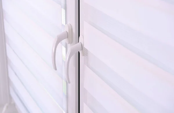 White Roller Blind Metal Plastic Window — Stock Photo, Image