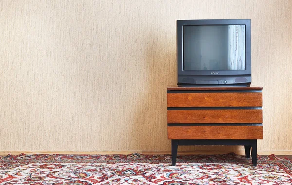Wit Rusland Minsk Juni 2019Vintage Televisie Houten Antieke Kast Oud — Stockfoto
