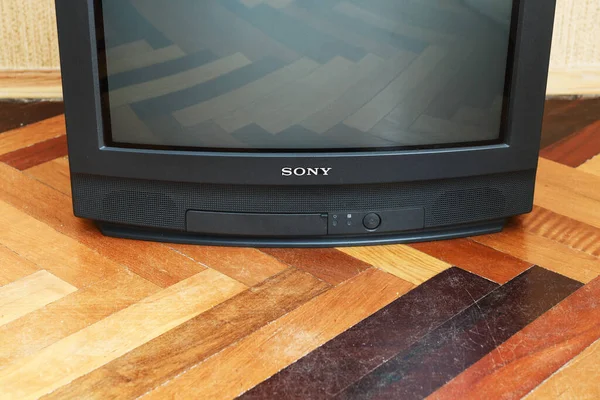 Belarus Minsk 2020 Antik Sony Trinitron 21M3 Tahta Parke Zeminde — Stok fotoğraf