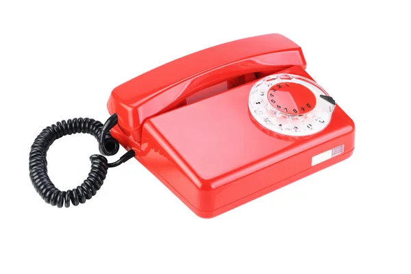 白色背景下的陆线复古红色电话 — 图库照片