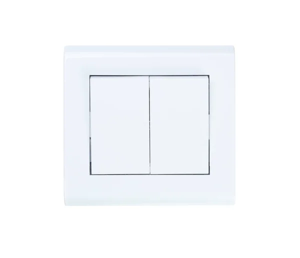 Διακόπτης Δύο Κουμπιών Λευκού Τοίχου Λευκό Φόντο — Φωτογραφία Αρχείου