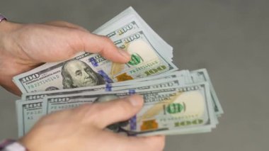 Yakın plan, mali işlemlerin karmaşıklığını ve döviz kurunun özünü gösteren 100 dolarlık banknotların ustalıkla sayılıp düzenlendiğini gösteriyor.