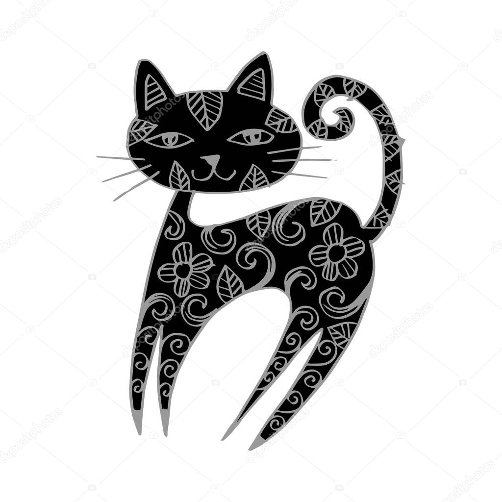 Cute cat doodle outline