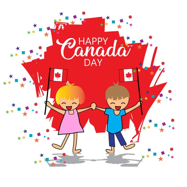 Niño Niña Sosteniendo Una Bandera Canadá Tarjeta Felicitación Del Día —  Fotos de Stock