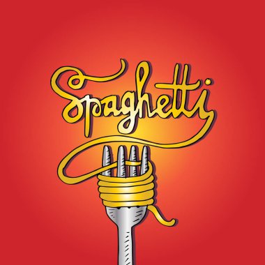  Metin spagetti çatalı üzerinde kabataslak şehriye.