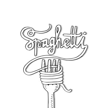  Metin spagetti çatalı üzerinde kabataslak şehriye.